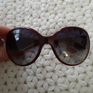 Chanel red frames ombre sunglasses with crystals logo
